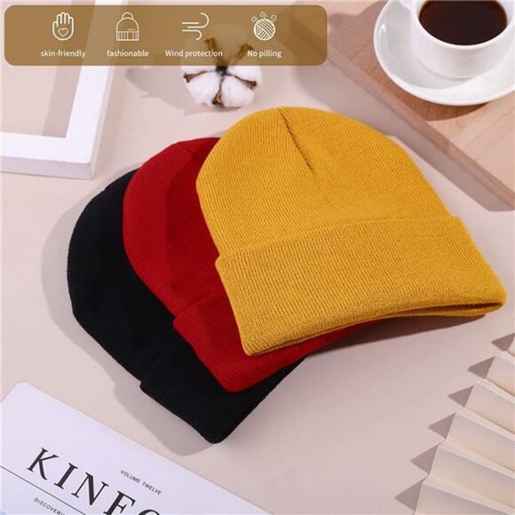 3 Pack Unisex Winter Skull Cap Beanies Knitted Cuff Hats for Men Women - Picture 6 of 7